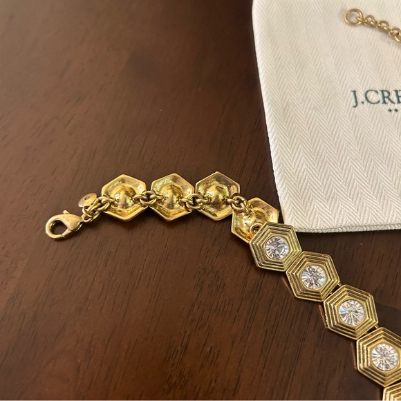 J. Crew Vintage-Style Textured Gold Hexagon Crystal Choker Necklace with bag - Picture 3 of 7